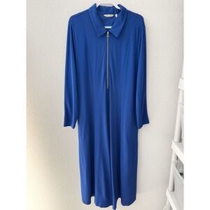 Soft Surroundings Zip Collared L/S Maxi Dress 3X Royal Blue Gold Pockets